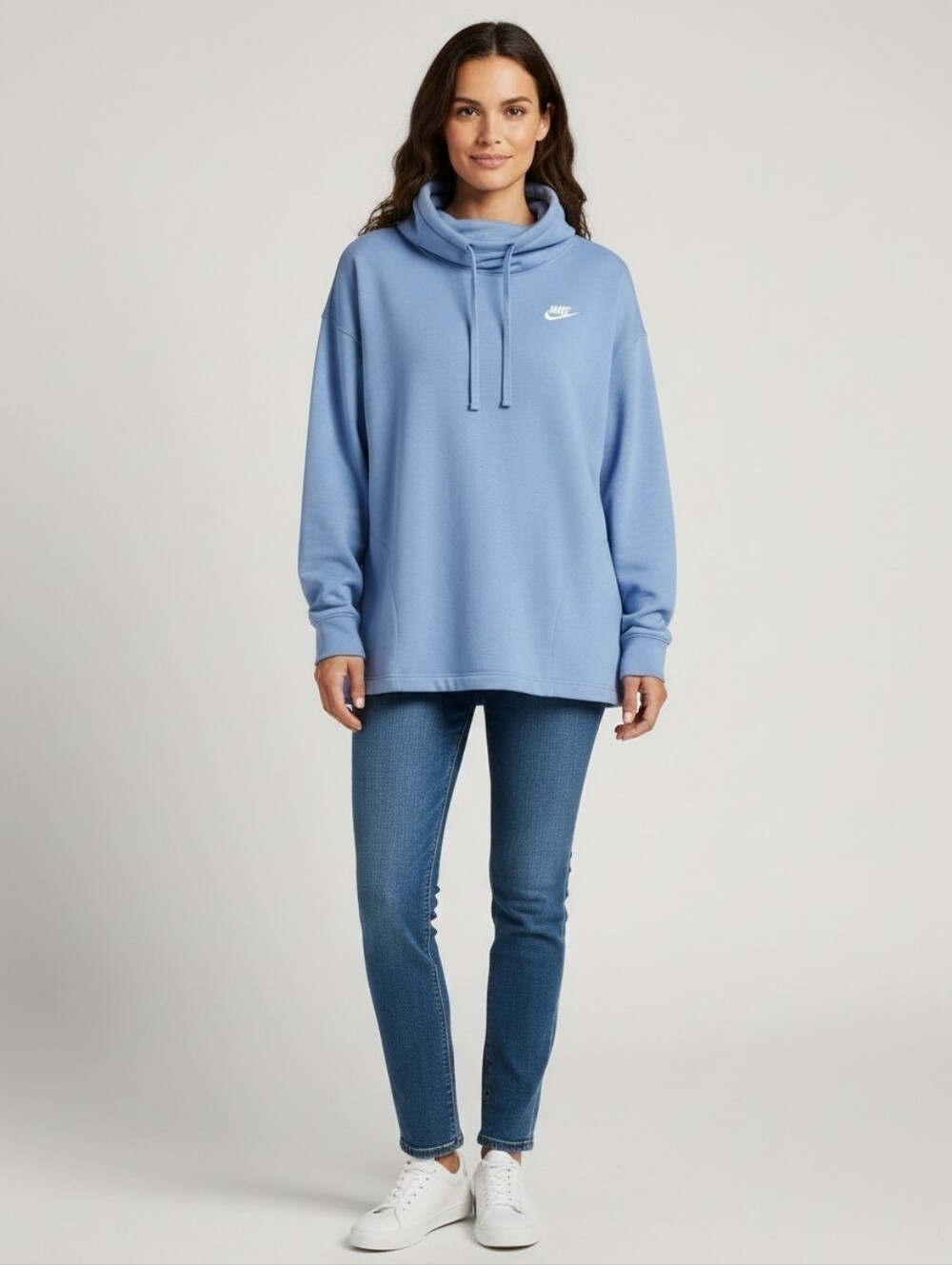 Nike Light Blue Cowl Neck Pullover Fleece Sweatshirt Womens M